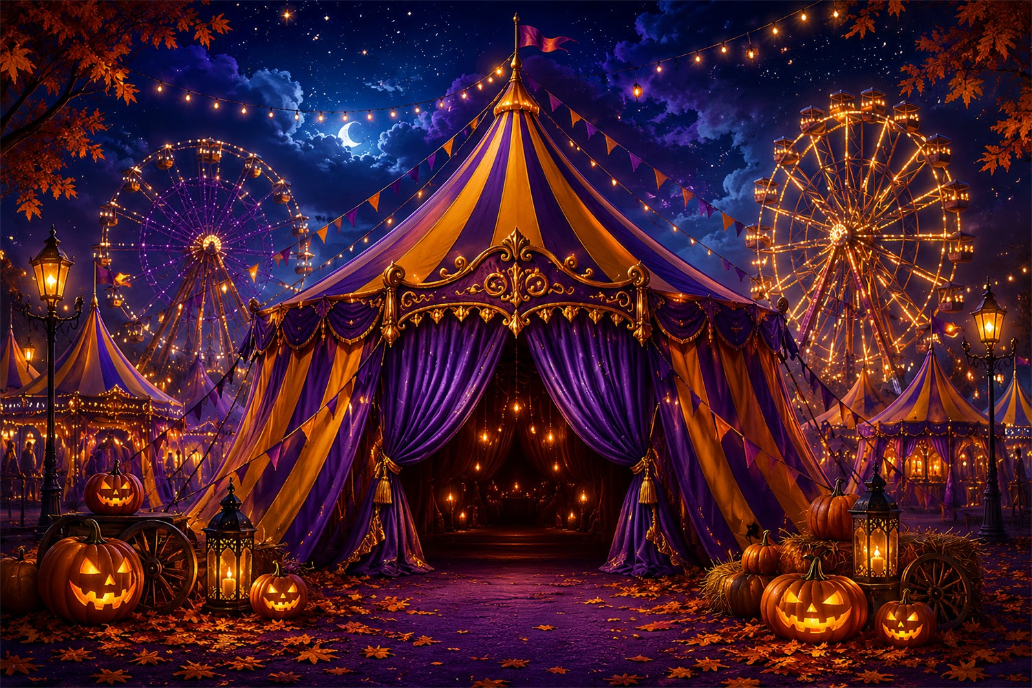 Halloween Carnival Backdrop Spooky Carnival Tent Night DIY Halloween Backdrop LXX67-96