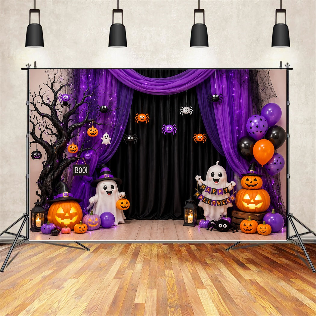 DIY Halloween Photo Booth Backdrop Purple Ghost Party Curtain 10x10 Halloween Backdrop LXX67-97