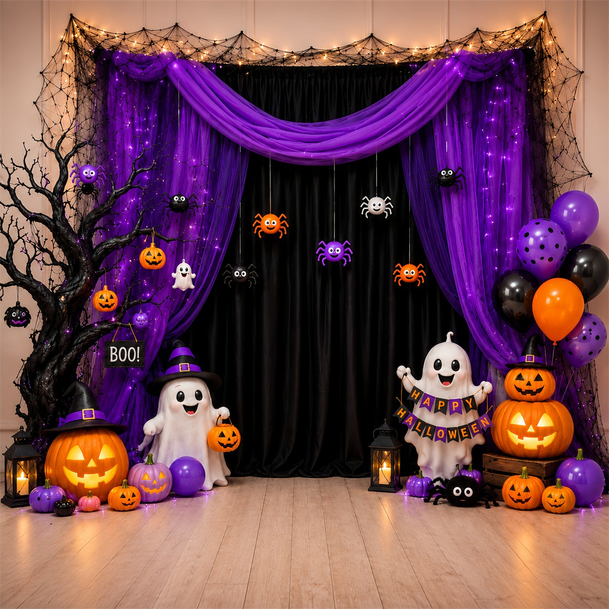 DIY Halloween Photo Booth Backdrop Purple Ghost Party Curtain 10x10 Halloween Backdrop LXX67-97