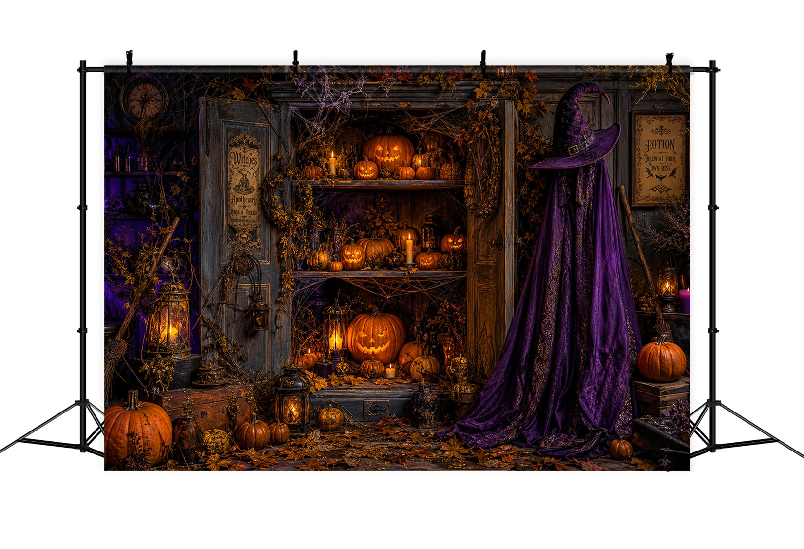 Halloween Cloth Backdrop Witch Apothecary Pumpkin Cabinet Graveyard Halloween Backdrops LXX67-99