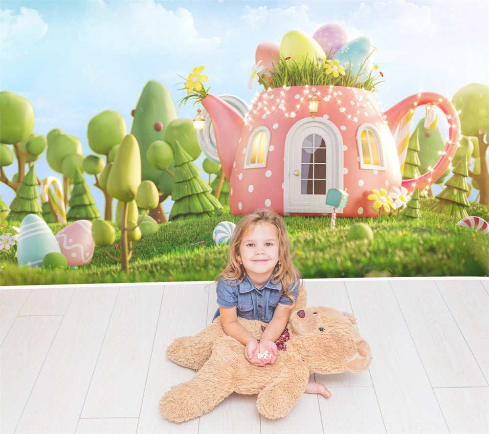 Easter Cartoon Kettle Egg Candy Backdrop M1-43