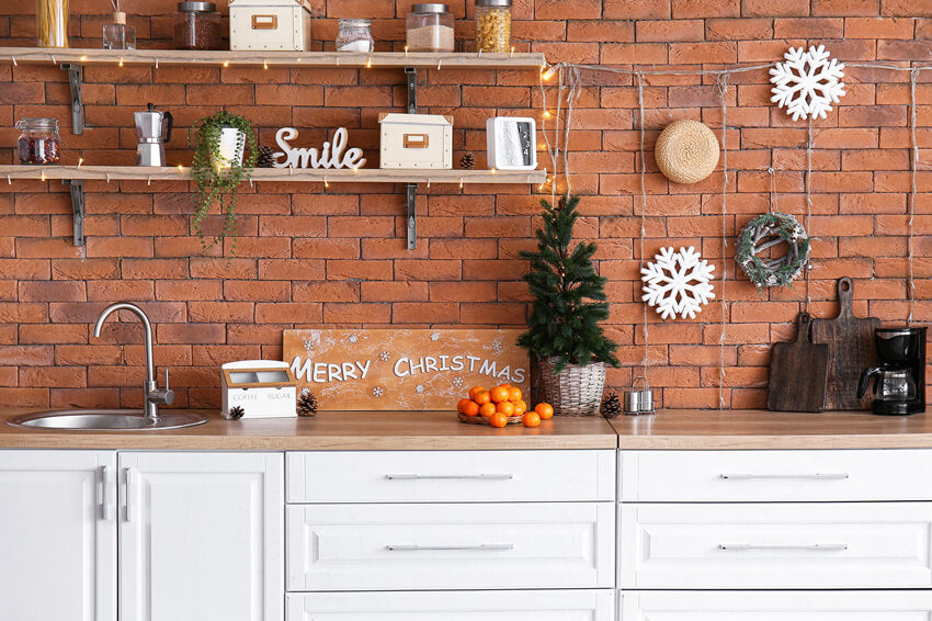 Christmas Brick Wall Kitchen Photography Backdrop
