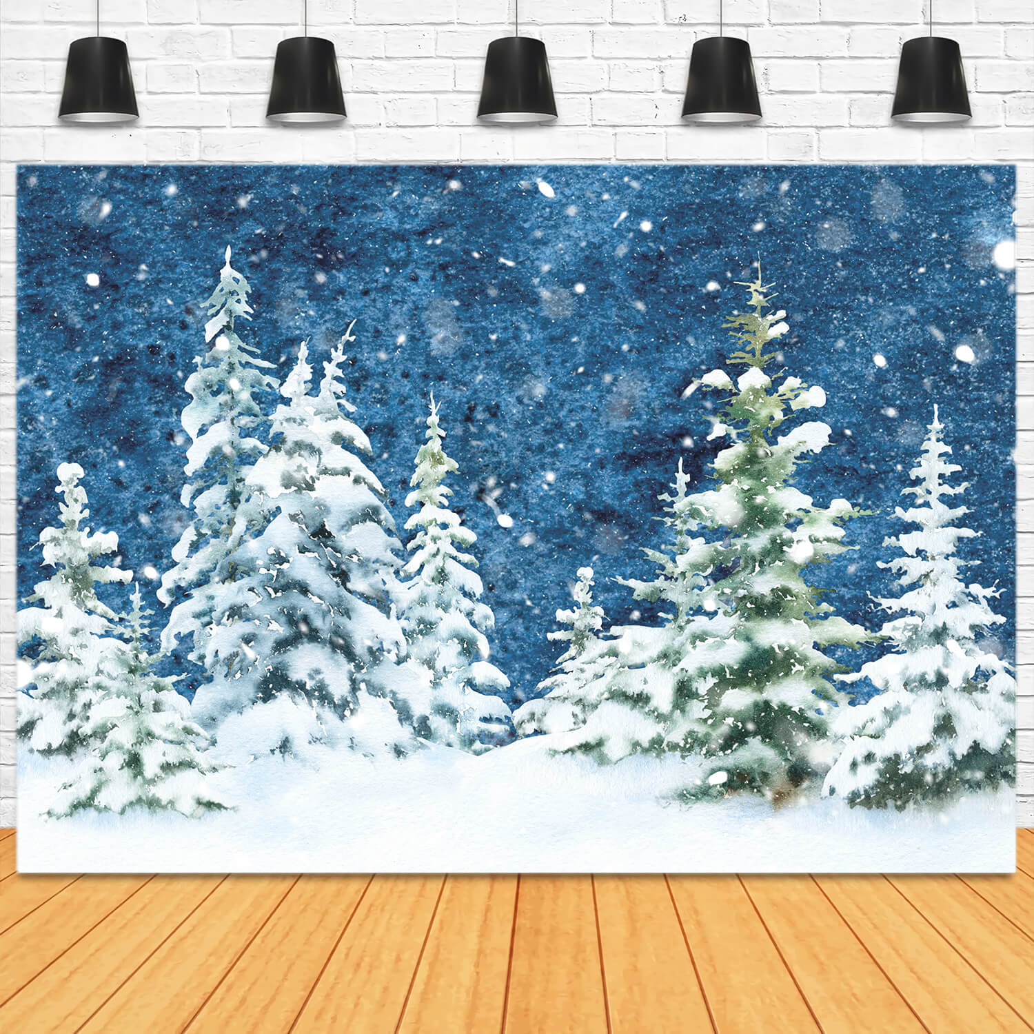Winter Spruce Forest Snow Watercolor Backdrop M11-46