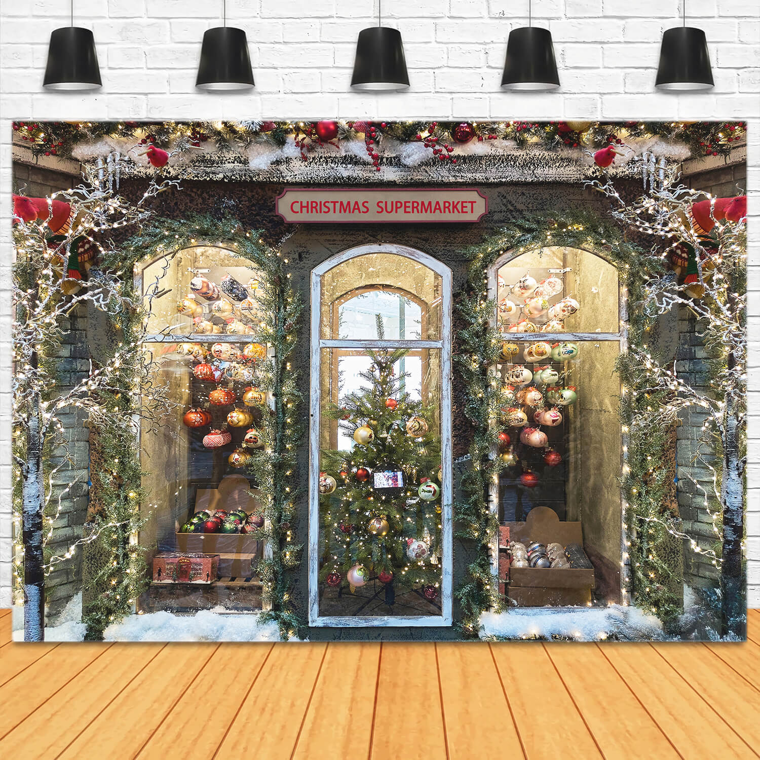 Christmas Supermarket Window Photography Backdrop M11-67