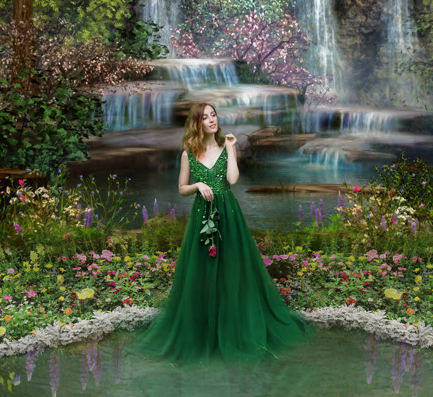 Summer Waterfall Forest Nature Scenery Backdrop M5-160