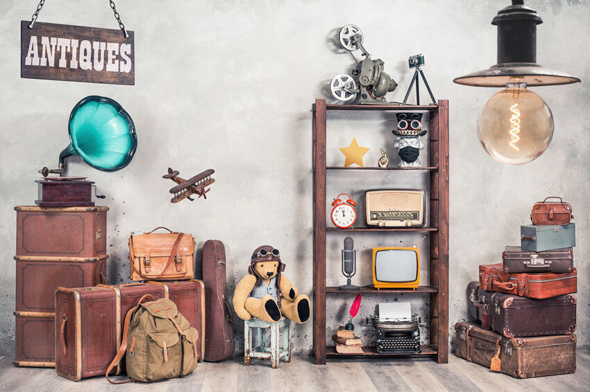 Vintage Travel Suitcases Antiques School Backdrop 