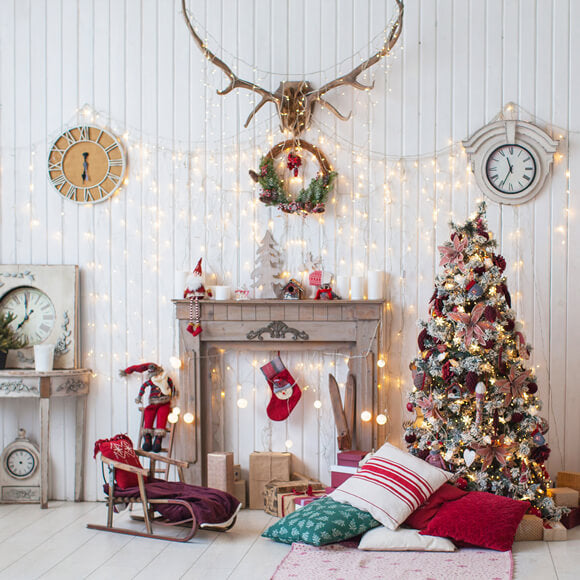 Christmas Decorated Living Room Backdrop M8-70