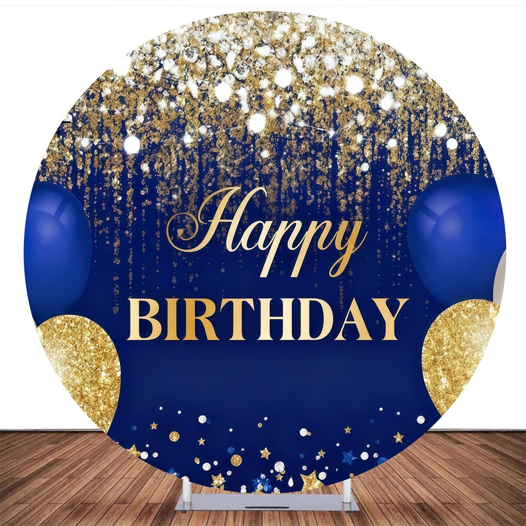 Custom Round Backdrop Blue Gold Glitter Birthday Backdrop MRR10-138