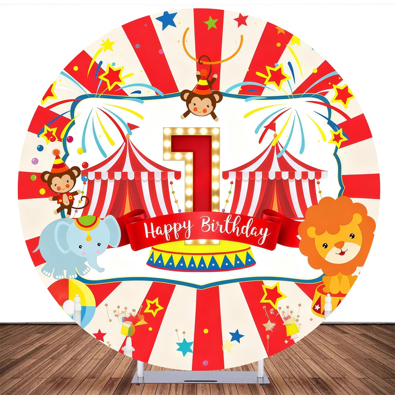 Round Backdrop Cover Circus Animal Happy Birthday Backdrop MRR10-139