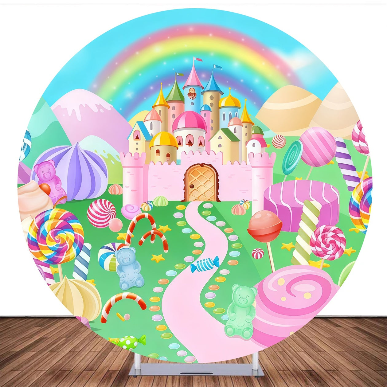 Custom Round Backdrop Candy Castle Rainbow Cartoon Backdrop MRR10-146