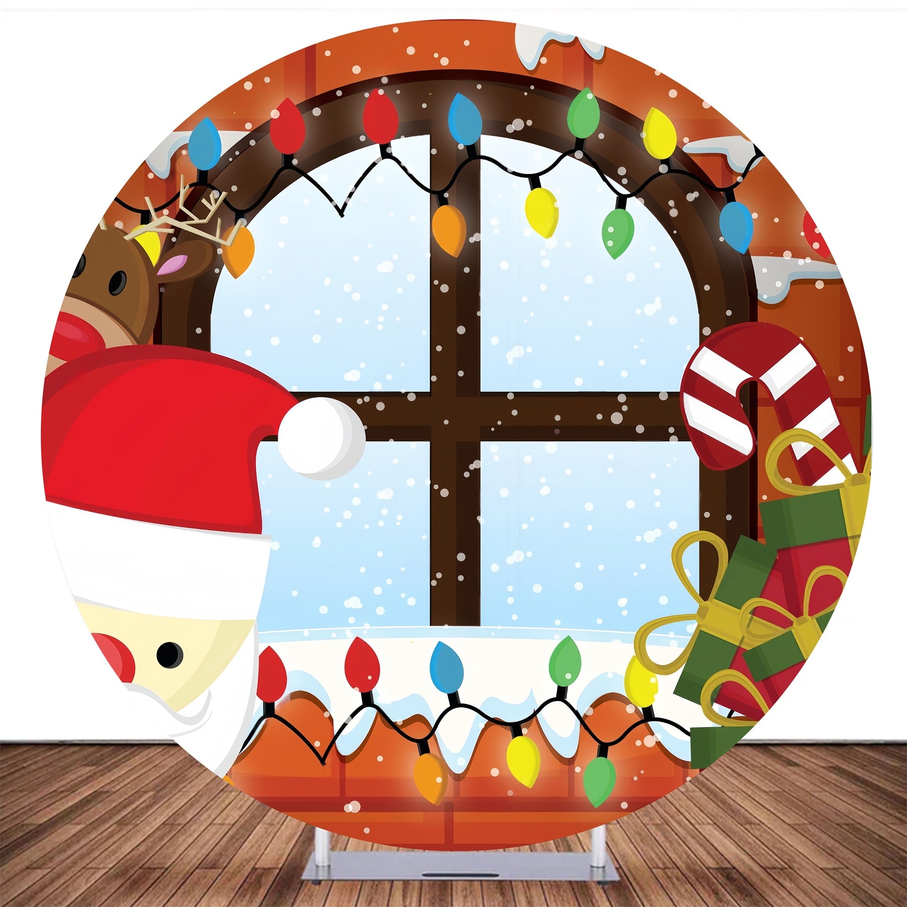 Circle Backdrop Santa Reindeer Window Lights Christmas Backdrop MRR10-148