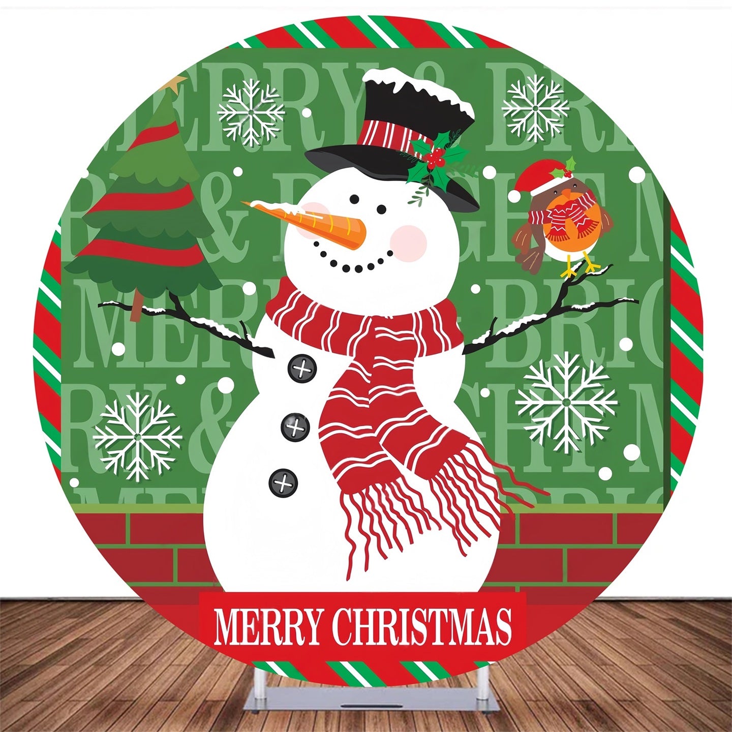 Circle Backdrop Cover Snowman Robin Cheer Christmas Backdrop MRR10-150