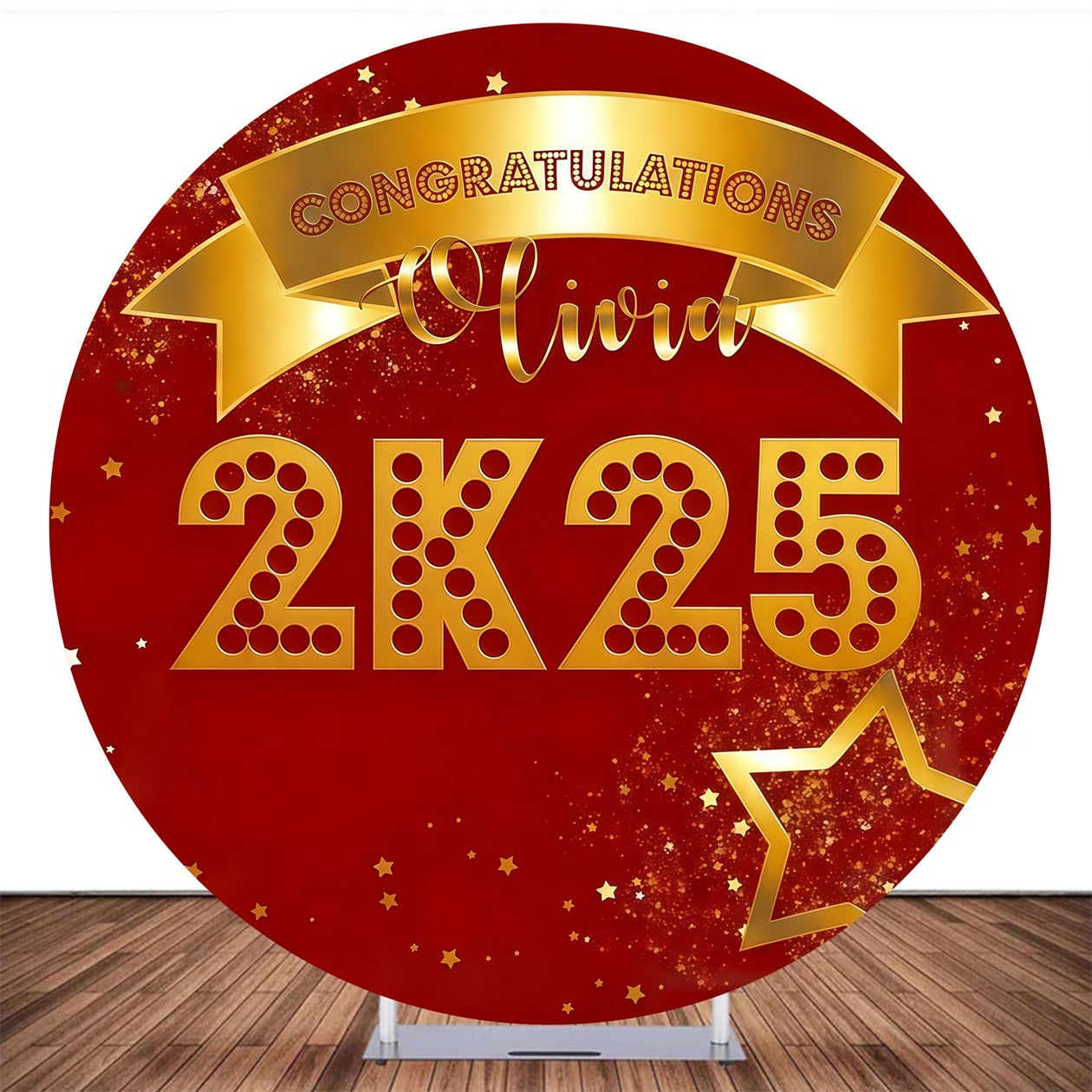 Custom Round Backdrop Red Gold Class Banner Graduation Backdrop MRR10-154