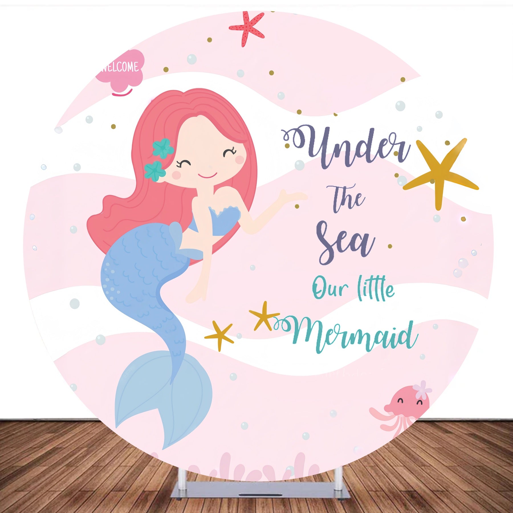 Circle Backdrop Cover Cute Pink Illustration Mermaid Backdrop MRR10-174