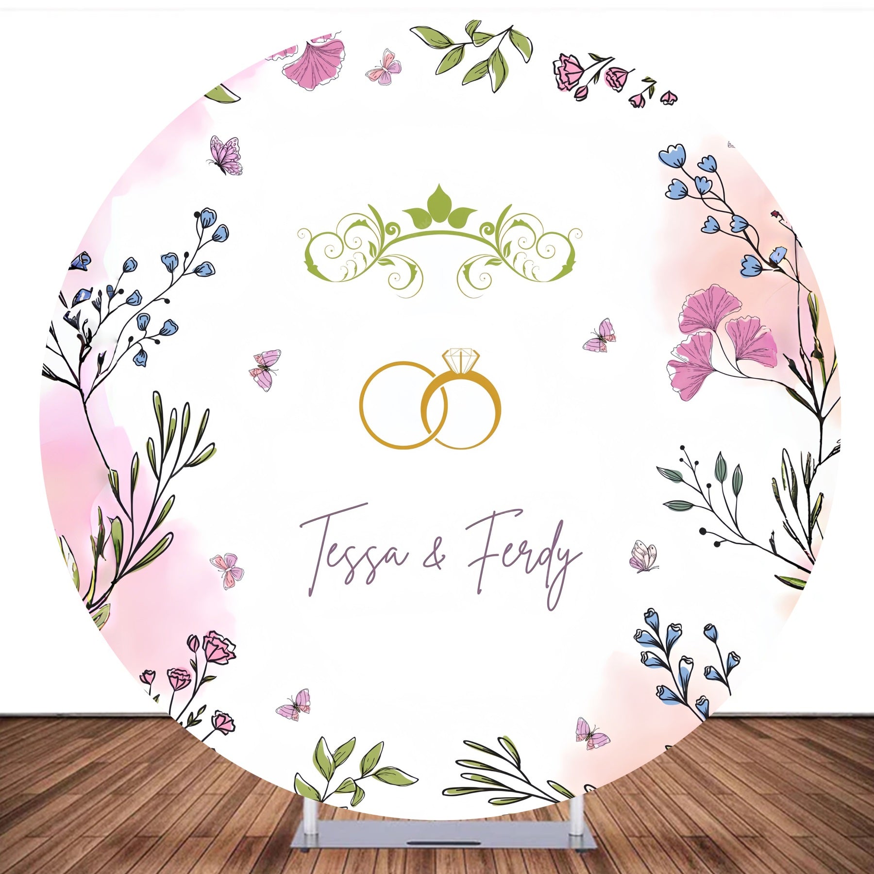 Round Backdrop Cover Pastel Floral Rings Wedding Backdrop MRR10-195