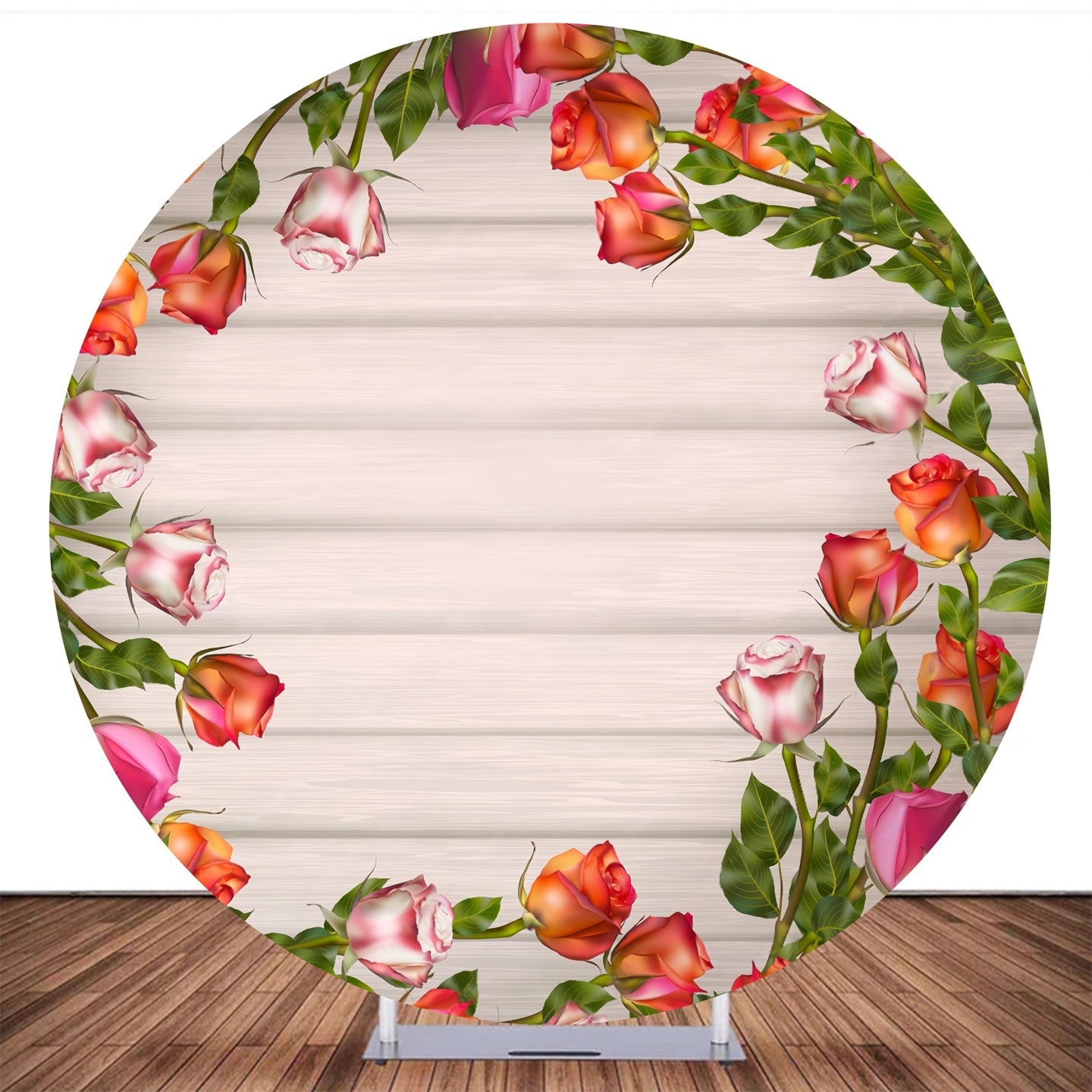 Custom Circle Backdrop Cover Colorful Roses Frame Wooden Backdrop MRR10-199