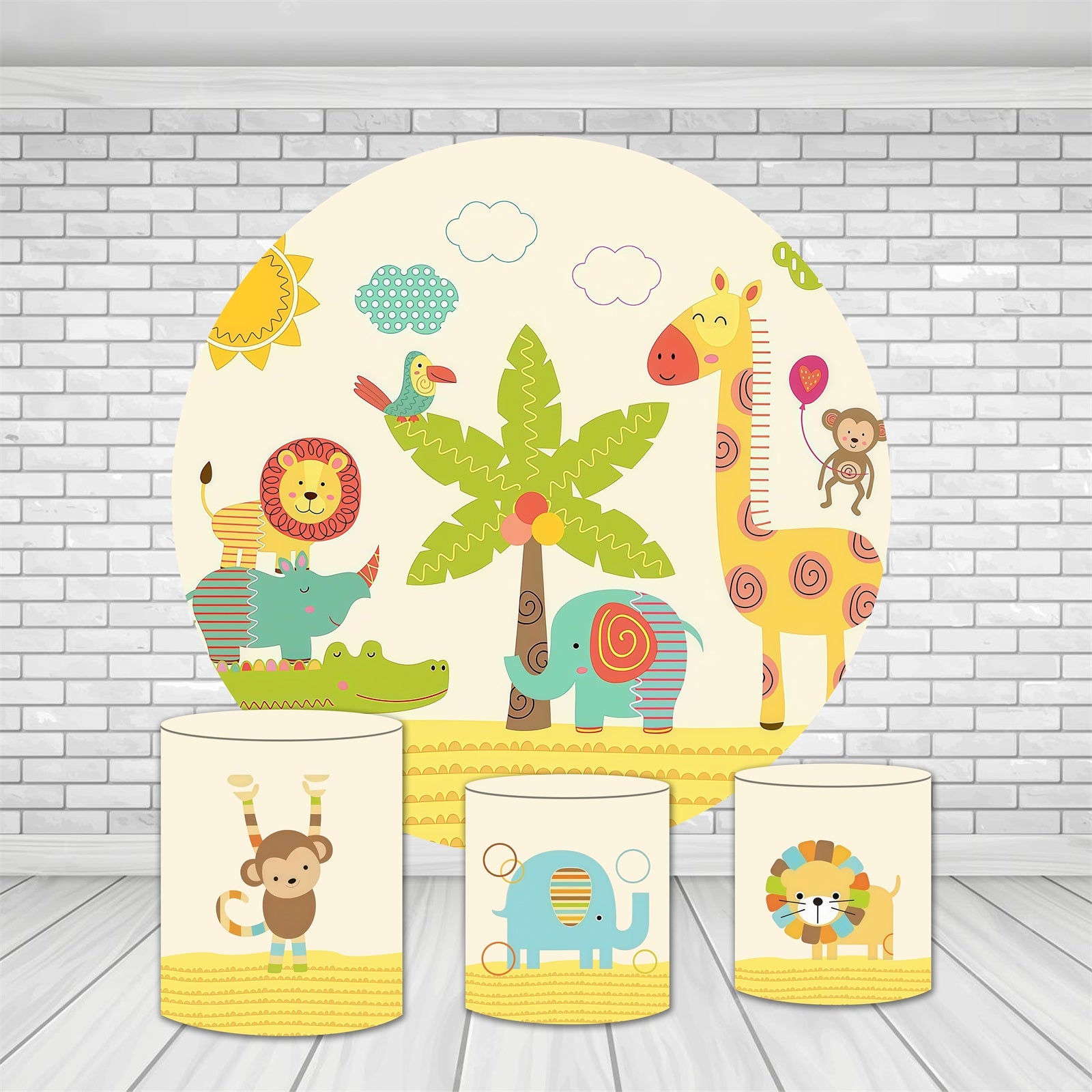 Circle Backdrop Cover Kit Jungle Animals Birthday Backdrop MRR10-205