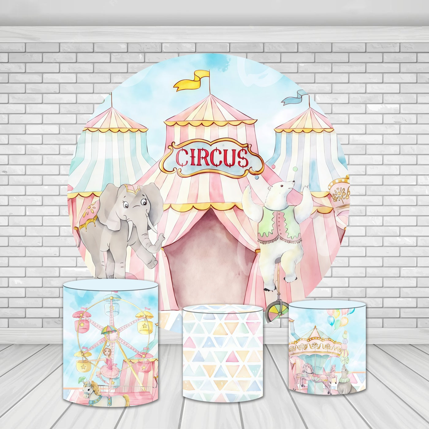 Round Backdrop Kit Cute Circus Carnival Animal Backdrop MRR10-206