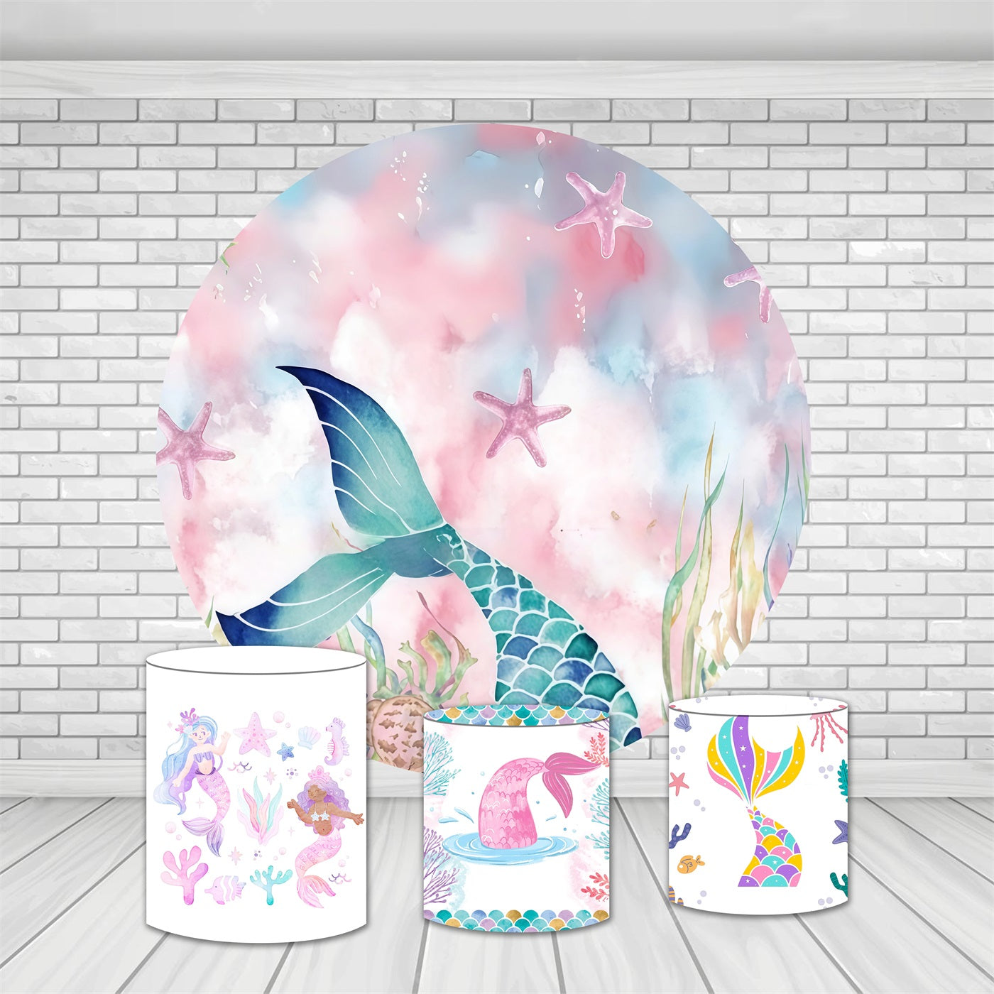 Round Backdrop Cover Kit Watercolor Tail Ocean Mermaid Backdrop MRR10-227