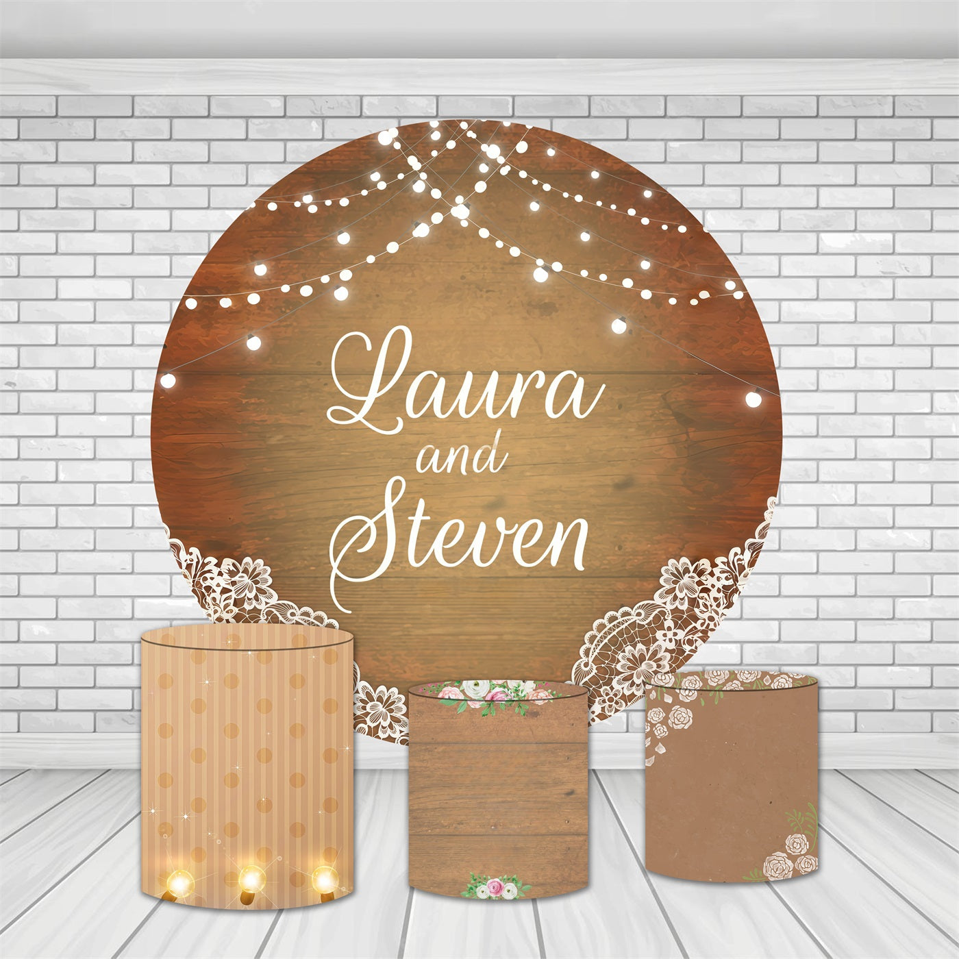 Round Backdrop Cover Kit Rustic Wood Lace  Wedding Backdrop MRR10-235