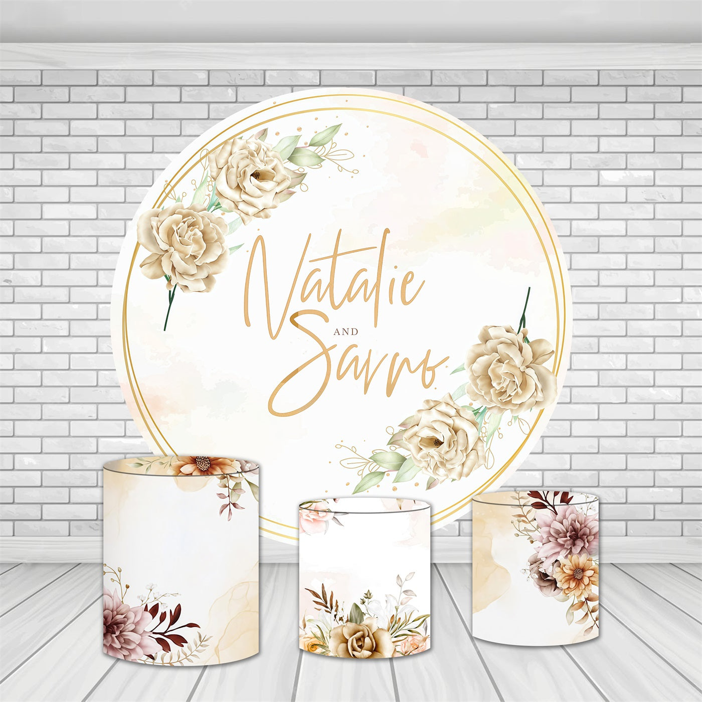 Circle Backdrop Kit Elegant Beige Floral Wedding Ceremony Backdrop MRR10-236