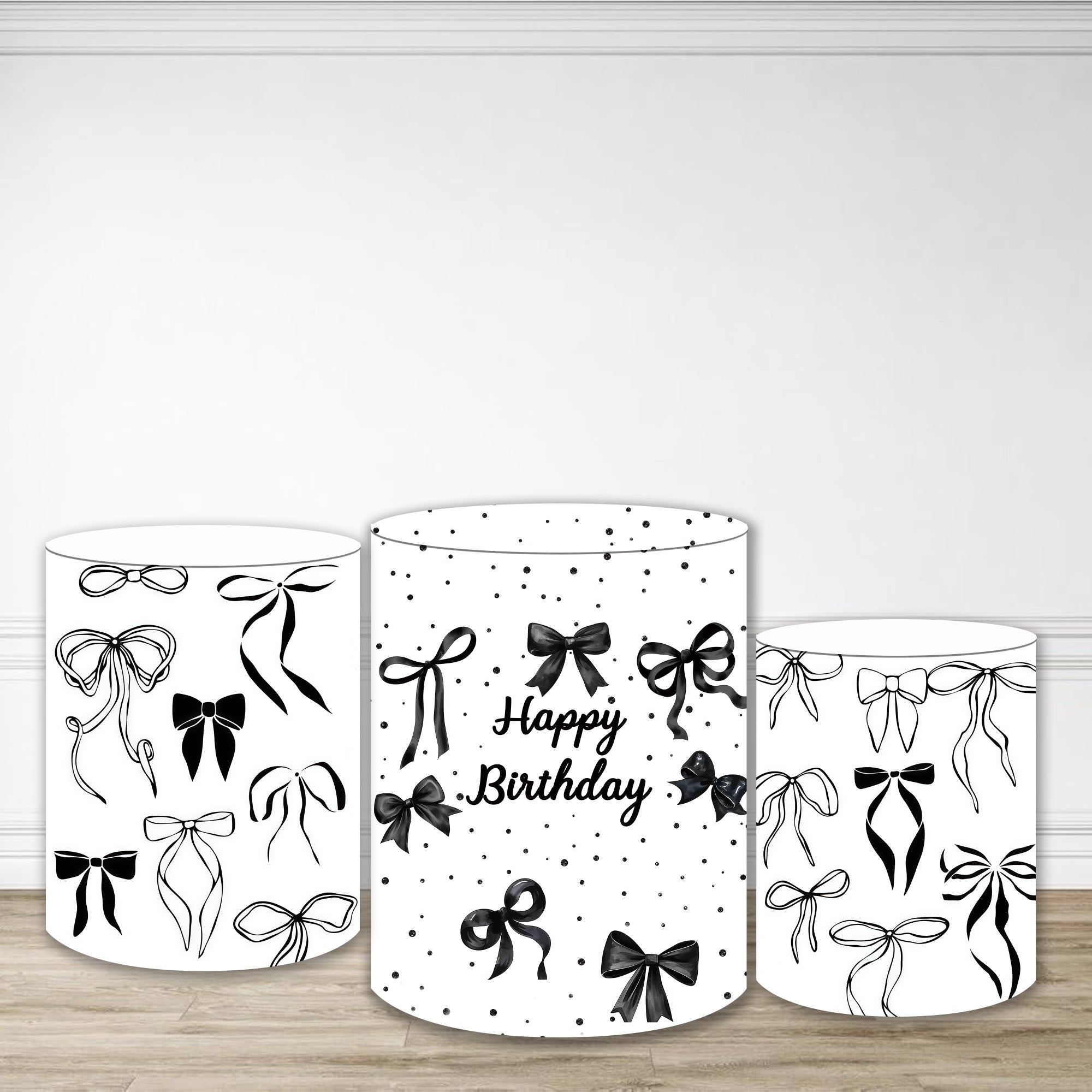 Pillar Cover Black White Ribbon Birthday Birthday Backdrop MRR10-245