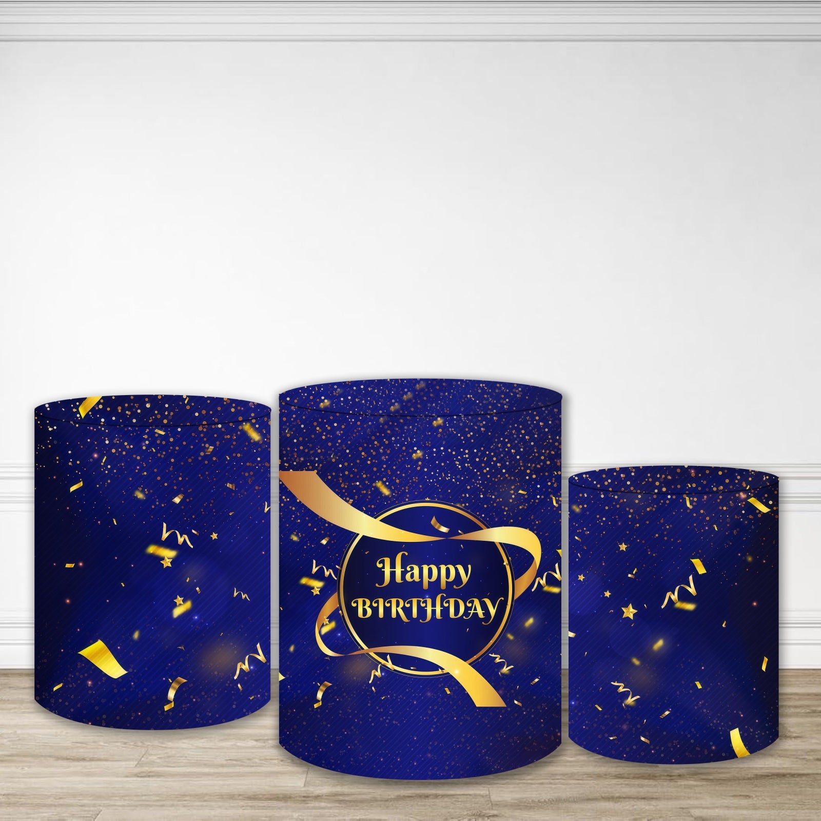 Pillar Cover Kit Royal Blue Golden Confetti Birthday Backdrop MRR10-246