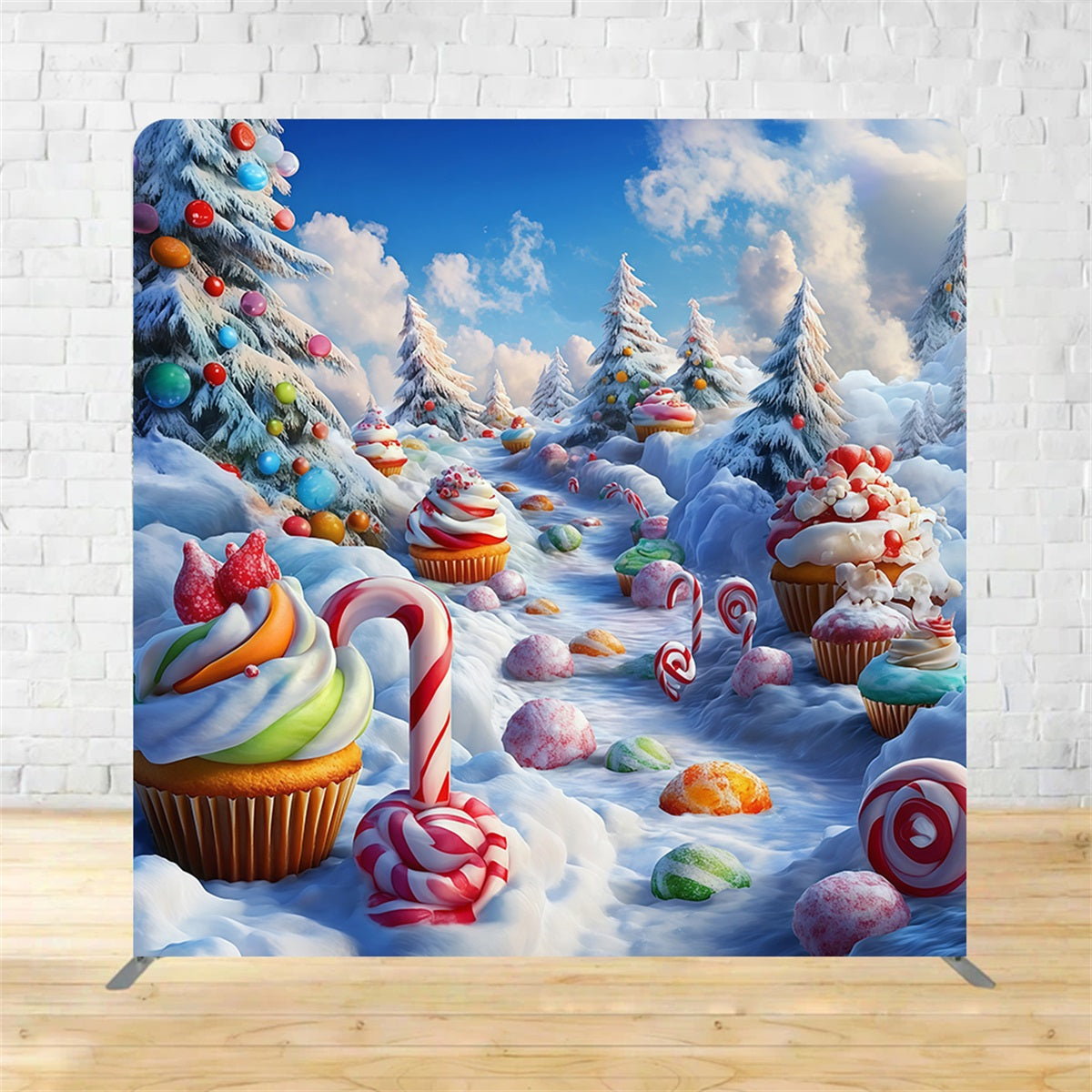 Tension Backdrop Snowy Cupcake Candy Wonderland Christmas Backdrop MRR10-292