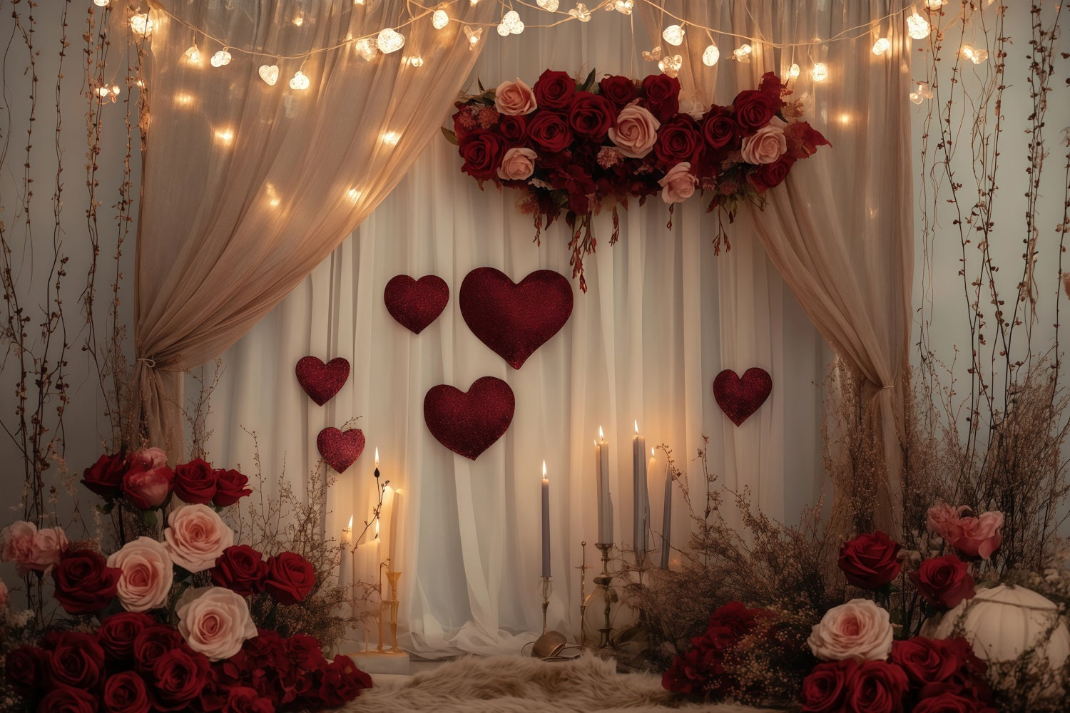 Valentine Backdrops Romantic Candle Rose Drapes Valentine's Day Backdrop MRR11-102