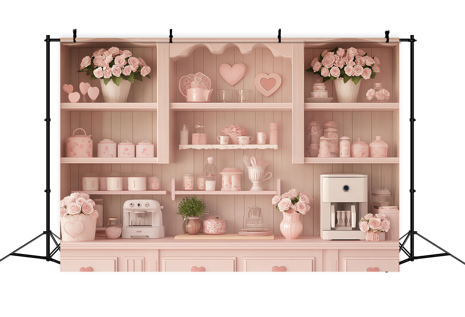 Valentine Day Backdrop Pastel Heart Cozy Kitchen Valentines Photo Backdrop MRR11-106