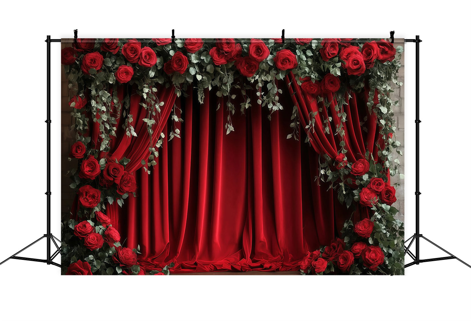 Valentine's Day Photography Backdrop Red Curtain Flower Valentines Backdrop MRR11-112