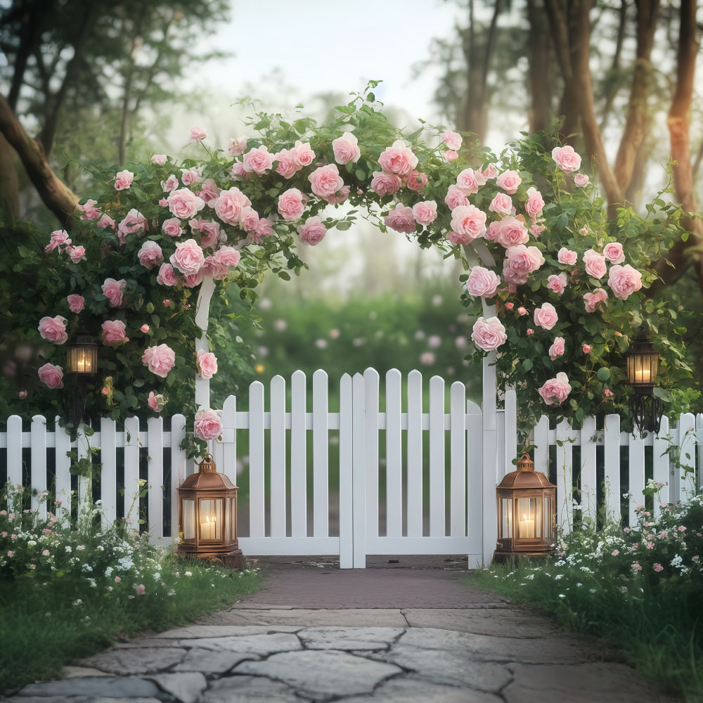 Valentine Photo Booth Backdrop Pink Rose Flower Garden Valentines Backdrop MRR11-113
