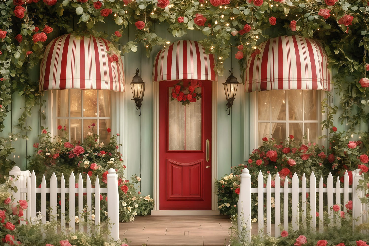 Valentine Photo Backdrops Flower Garden House Valentine's Day Backdrop MRR11-116