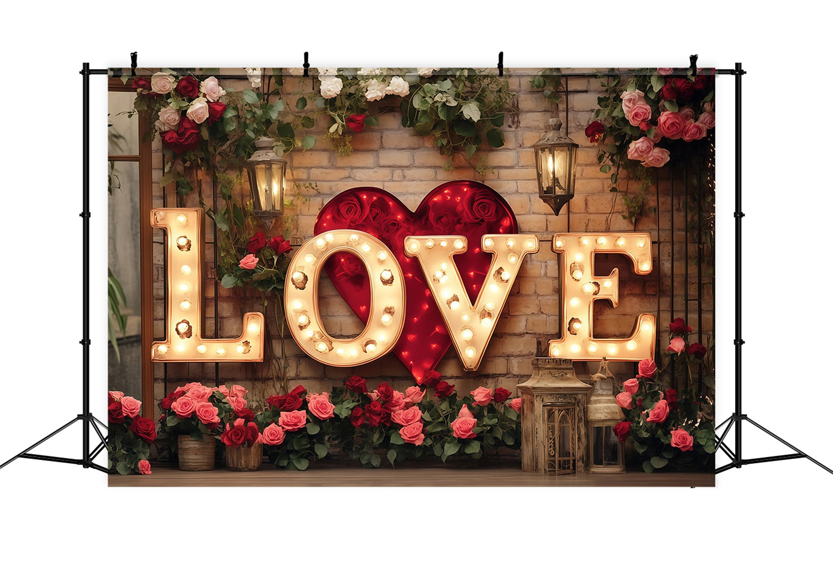 Valentine's Day Backdrop Glitter Love Light Flower Valentines Backdrop MRR11-119