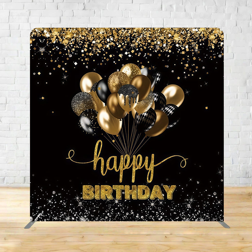 Square Backdrop Black Gold Balloons Birthday Backdrop MRR11-12