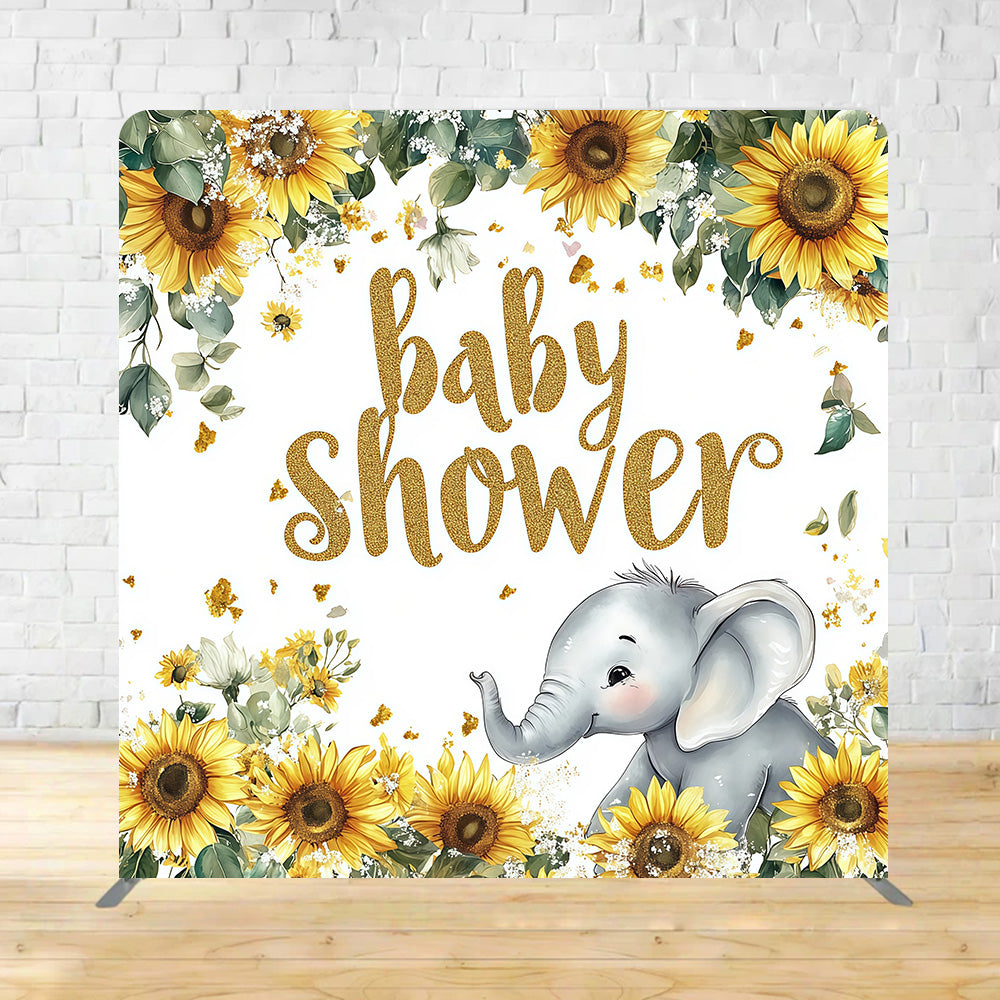 Square Backdrop Cover Sunflower Elephant Baby Shower Party Backdrop MRR11-6