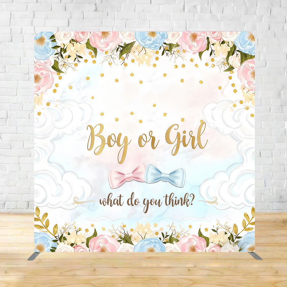Square Backdrops Pastel Floral Gender Reveal Baby Shower Backdrop MRR11-7