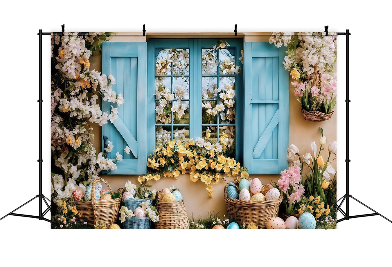 Easter Photo Backdrop Blooming Cottage Garden Easter Egg Backdrop MRR11-72