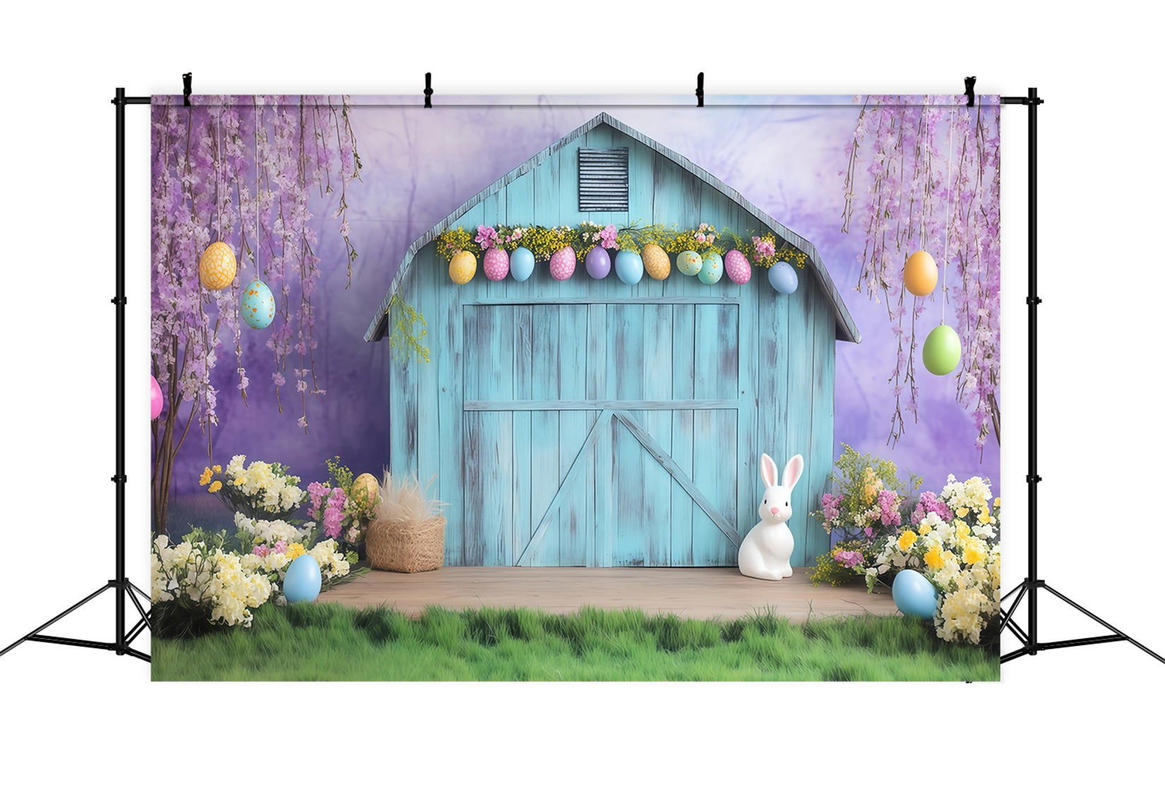 Easter Backdrop Ideas Spring Barn Blossoms Decor Bunny Backdrop MRR11-74