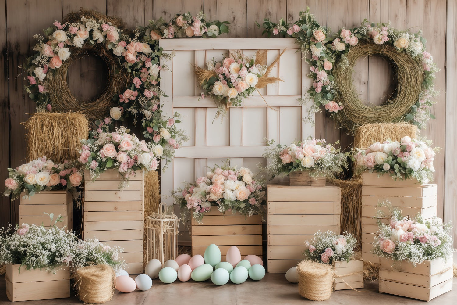 Easter Egg Backdrop Rustic Floral Arrangement Easter Picture Backdrops MRR11-75