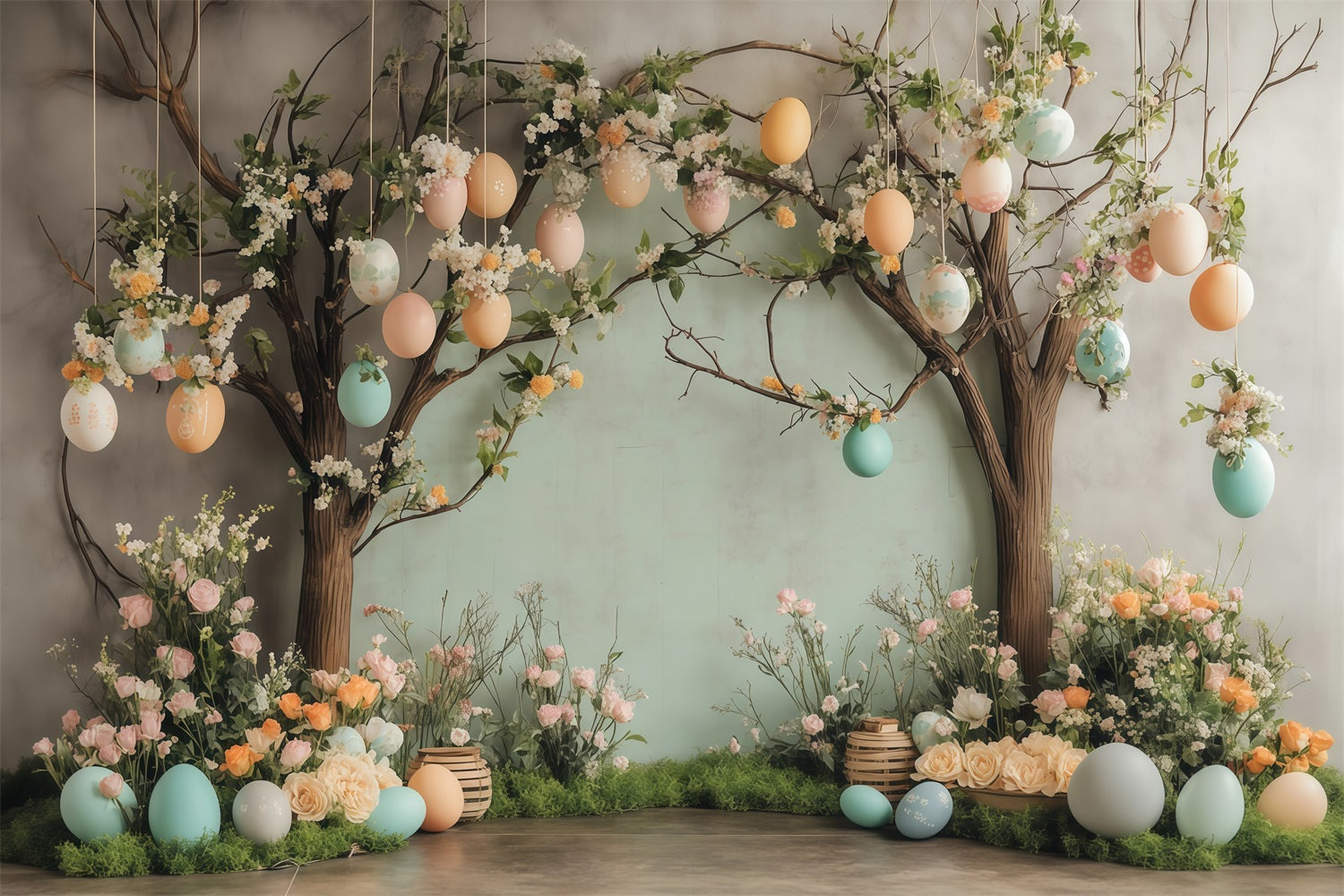 Easter Egg Hunt Backdrop Spring Blossom Egg Garden Easter Backdrop MRR11-77