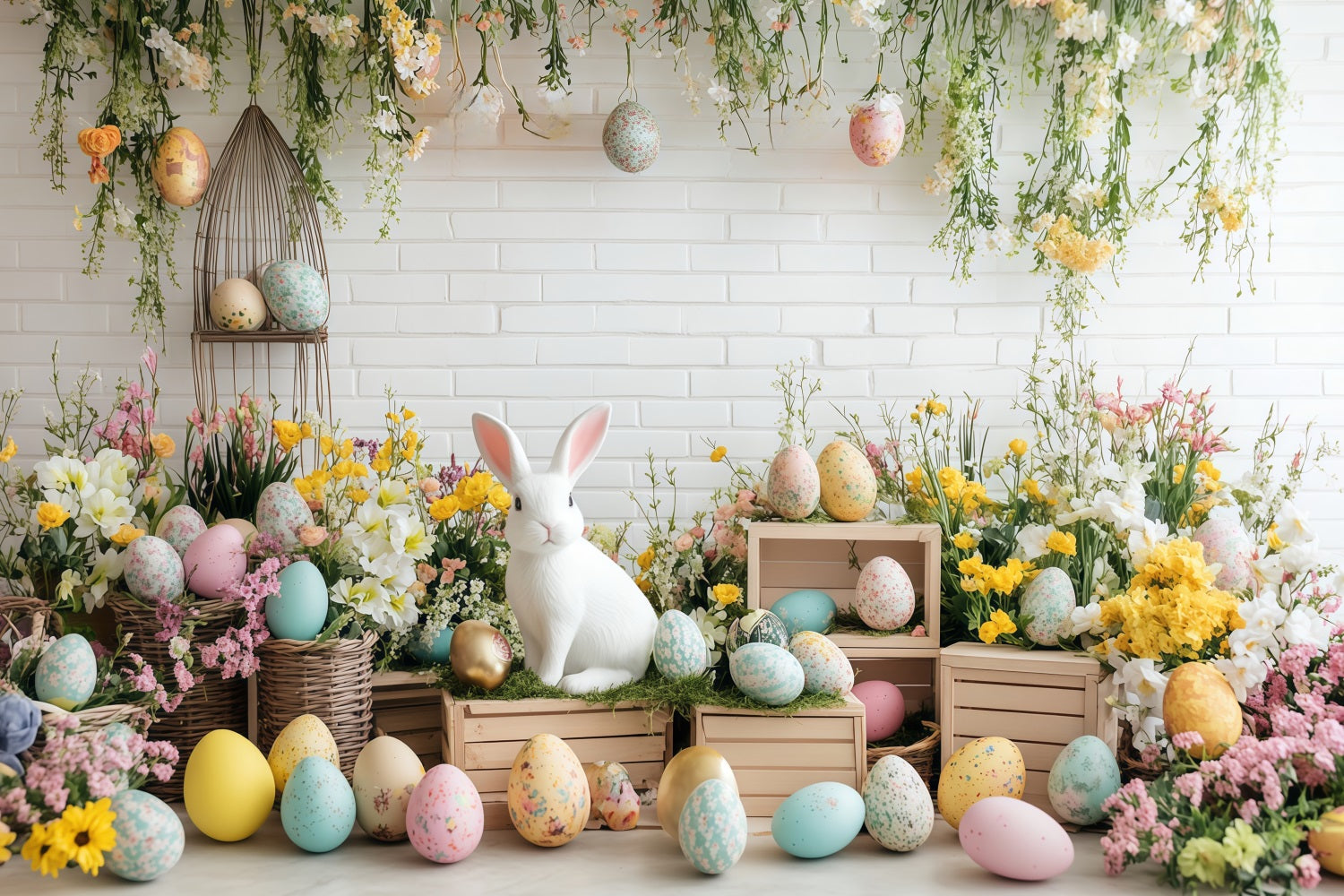 Easter Photo Booth Backdrop Blooming Garden Bunny Easter Egg Backdrop MRR11-79