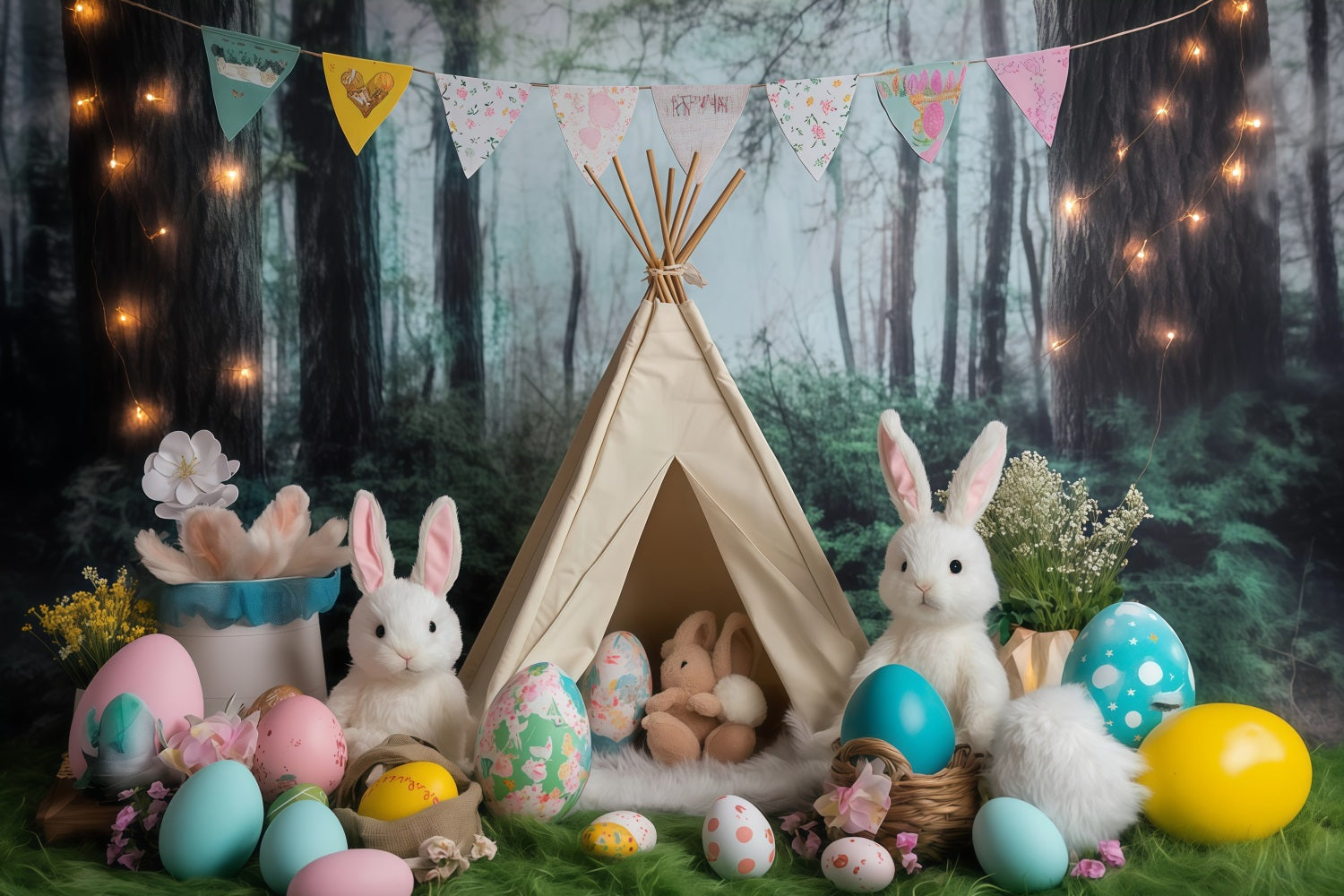 Easter Picture Backdrops Forest Tent Bunny Gathering Bunny Backdrop MRR11-80