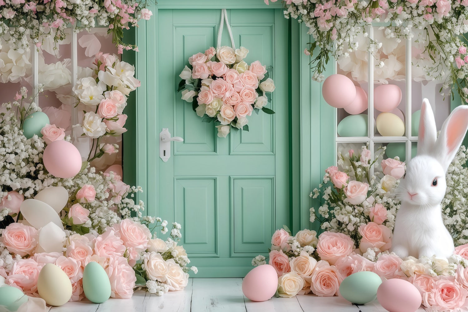Easter Bunny Backdrop Garden Cottage Bunny Setup Easter Egg Backdrop MRR11-89