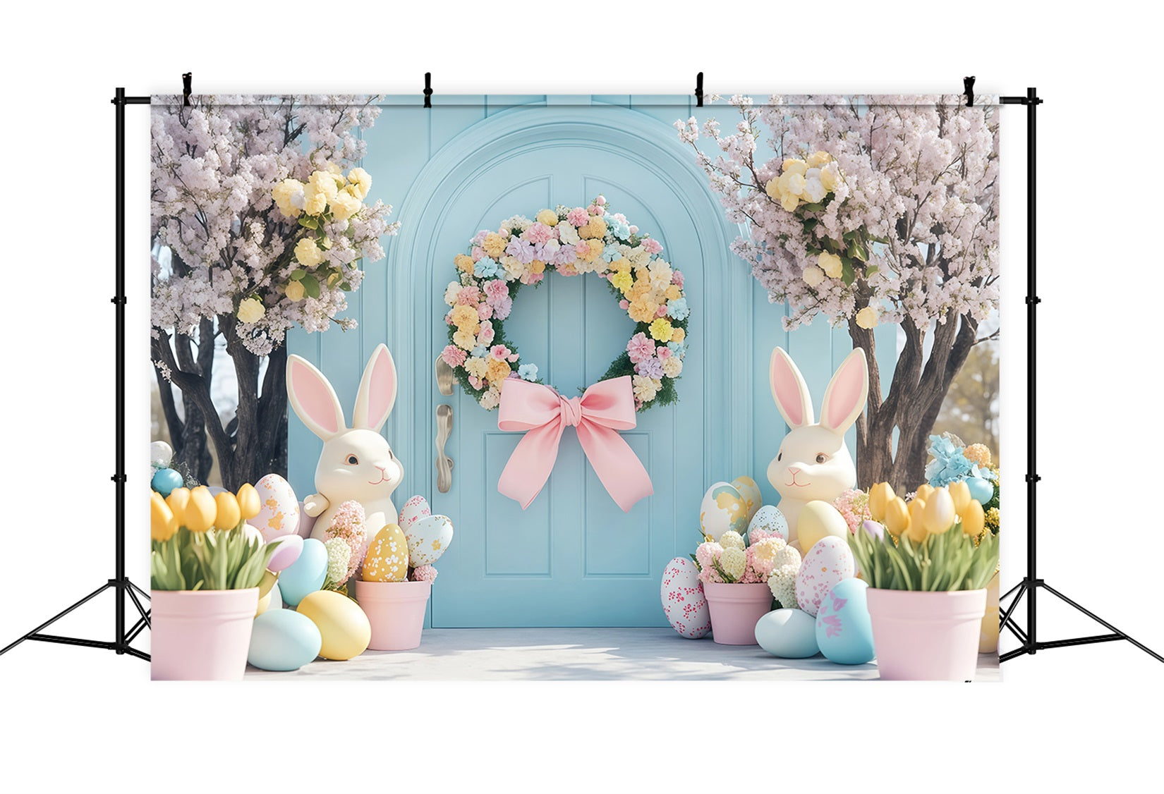 Easter Photo Booth Backdrop Cherry Blossom Lantern Path Bunny Backdrop MRR11-91