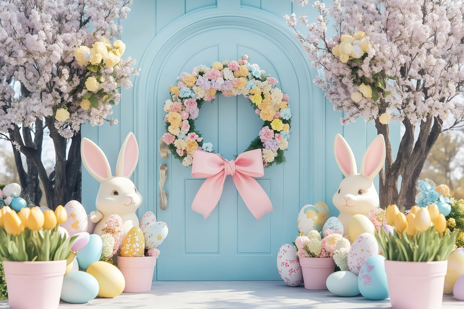 Easter Photo Booth Backdrop Cherry Blossom Lantern Path Bunny Backdrop MRR11-91