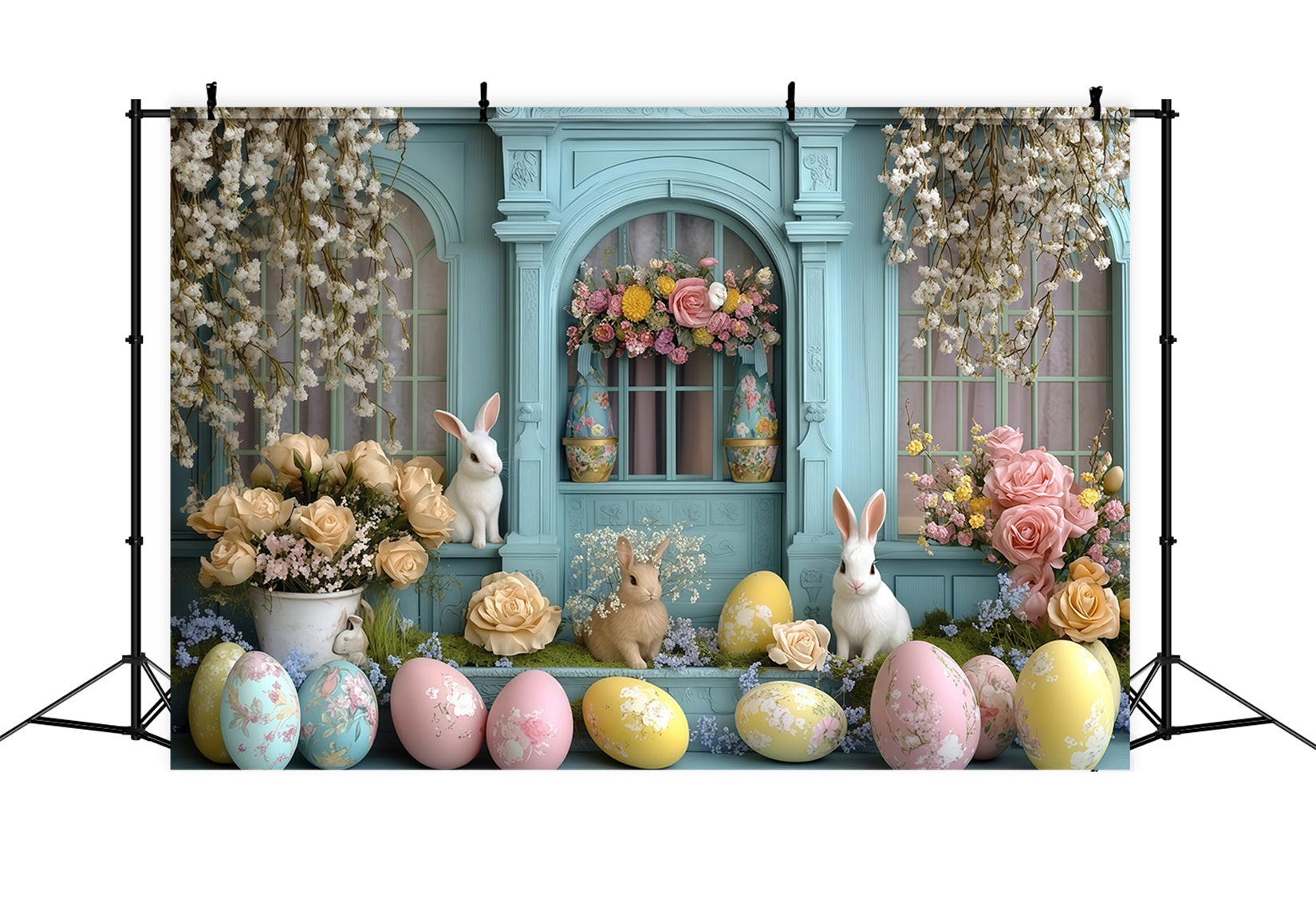 Easter Picture Backdrops Rustic Tulip Cottage Door Bunny Backdrop MRR11-92