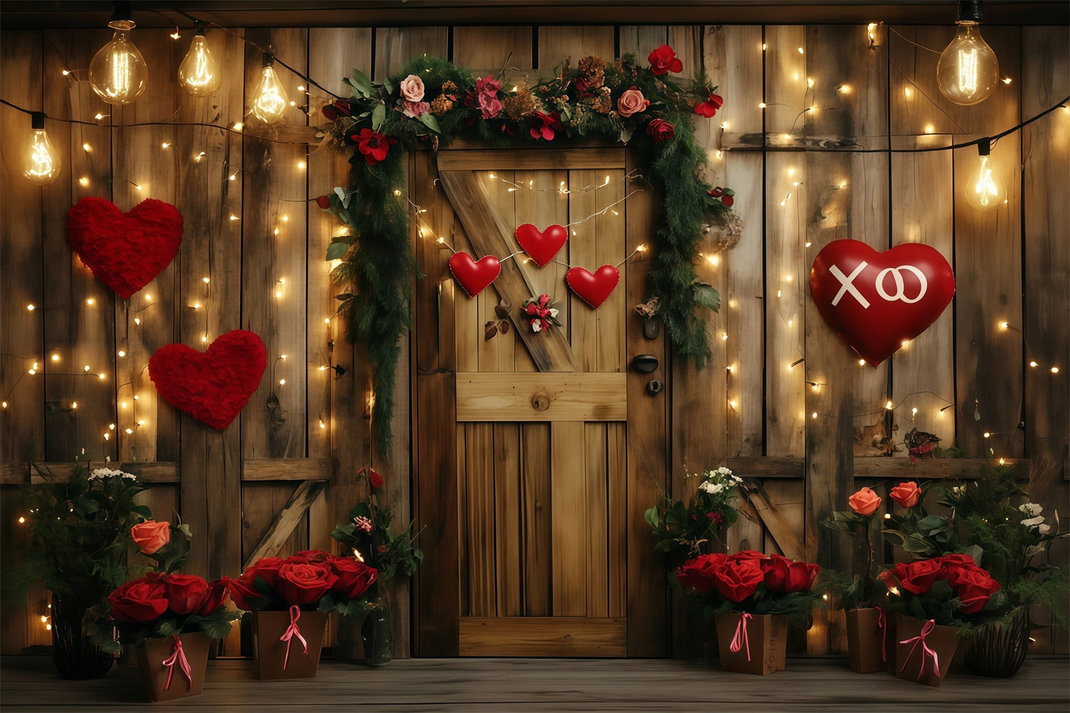 Valentine's Day Backdrop Rustic Heart Floral Door Valentines Backdrop MRR11-96
