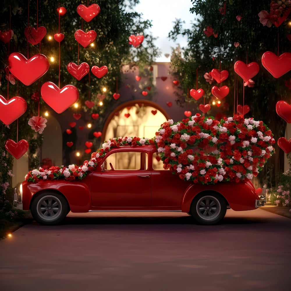 Valentines Day Backdrop Red Vintage Love Car Valentines Backdrop MRR11-98