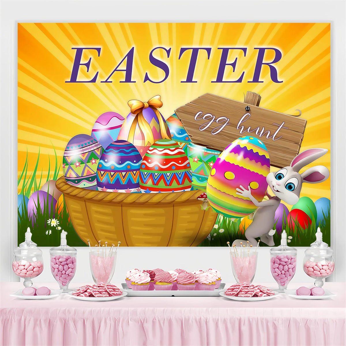 Photo Backdrops Easter Golden Rays Egg Hunt Personalized Backdrop MRR3-121